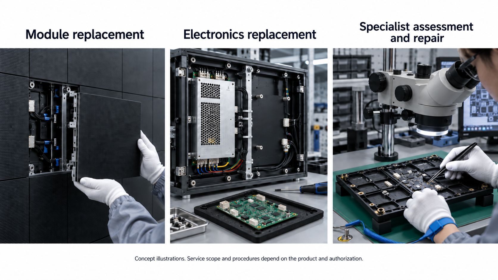COB LED Display Service Levels: Module Replacement, Electronics Replacement and Specialist Repair