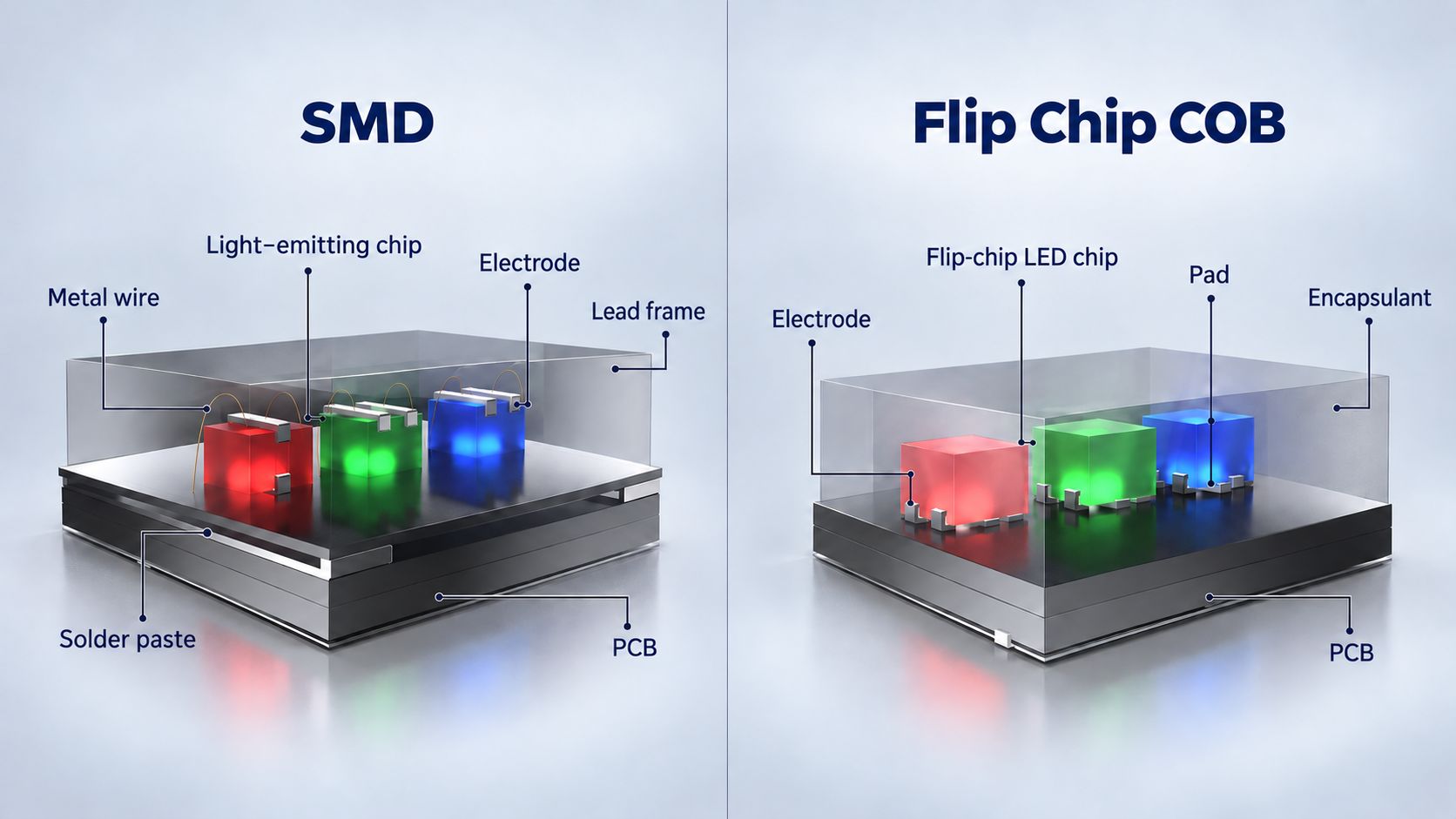 SMD vs Flip-Chip COB: LED Packaging Structures Compared